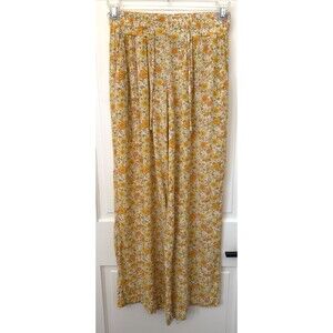 Billabong Floral Smocked Waist Wide Leg Pants S Orange Yellow Boho Hippie Beach